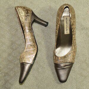 Monzo & Franco Elise Women's 9M Silver Bronze Textured Print 3" Block Heels